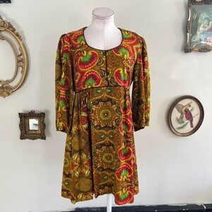 Vintage Alice of California Paisley Babydoll Dress 60s 70s Boho Psychedelic Mini